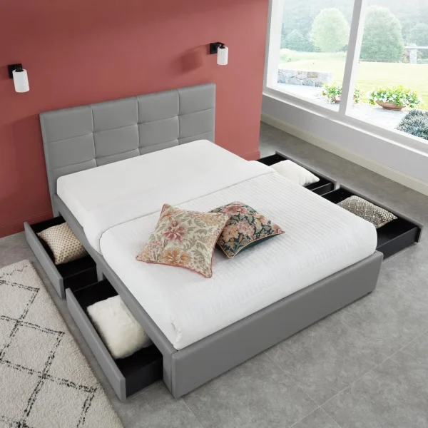 achetez pas cher Baita Lit à Tiroirs COLUMBIA Simili Gris 4 Tiroirs – 160x200cm 4