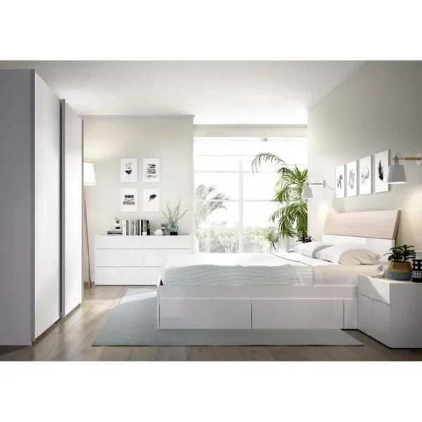 Pegane Lit Adulte 140 X 190 Cm Coloris Blanc Brillant – Longueur 151 X Profon… Achat 5