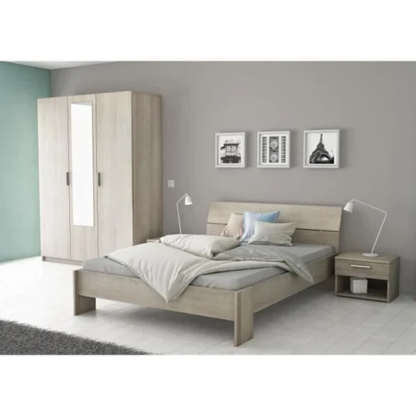CSTORE Lit Adulte 140×190/200 Cm Décor Chêne Shannon authentiques 3
