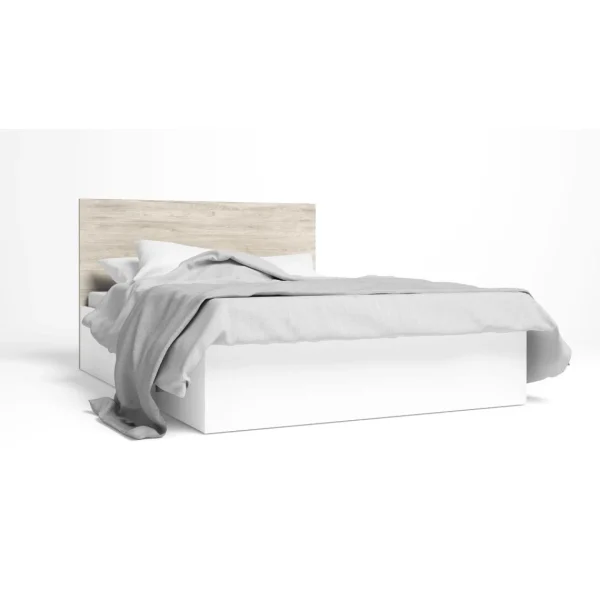 Pegane Lit Adulte Avec Coffre De Rangement Coloris Blanc Mat, Naturel – Longu… france 3