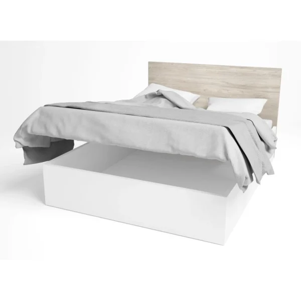Pegane Lit Adulte Avec Coffre De Rangement Coloris Blanc Mat, Naturel – Longu… france 4