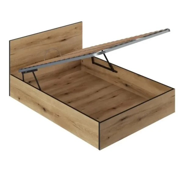 Pegane Lit Adulte Avec Coffre De Rangement + Tête De Lit En Mélamine Chêne… REMISE 4