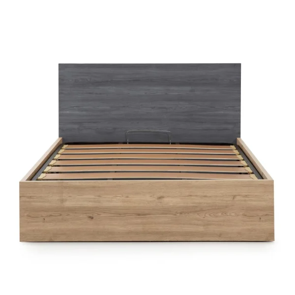 mode tendance Pegane Lit Adulte Avec Coffre En Mélamine Et Métal Coloris Chêne / Noir – … 1
