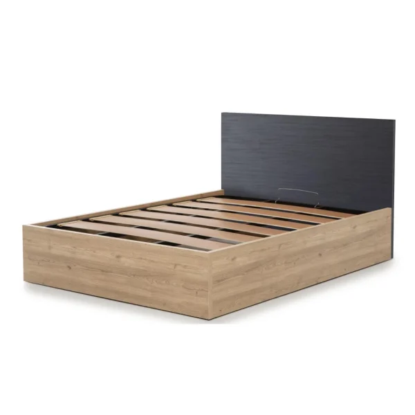 mode tendance Pegane Lit Adulte Avec Coffre En Mélamine Et Métal Coloris Chêne / Noir – … 3