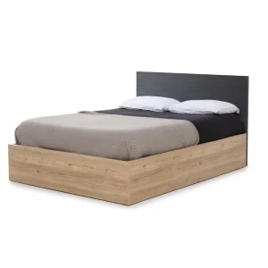 mode tendance Pegane Lit Adulte Avec Coffre En Mélamine Et Métal Coloris Chêne / Noir – … 11