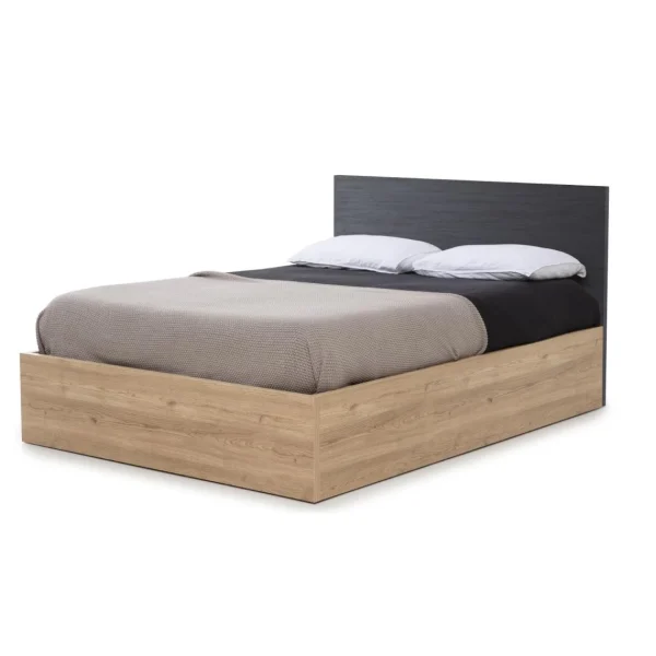 mode tendance Pegane Lit Adulte Avec Coffre En Mélamine Et Métal Coloris Chêne / Noir – … 4