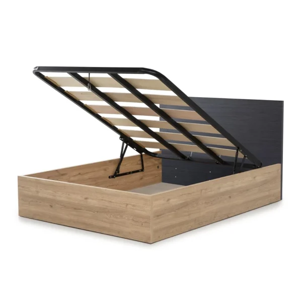 mode tendance Pegane Lit Adulte Avec Coffre En Mélamine Et Métal Coloris Chêne / Noir – … 5