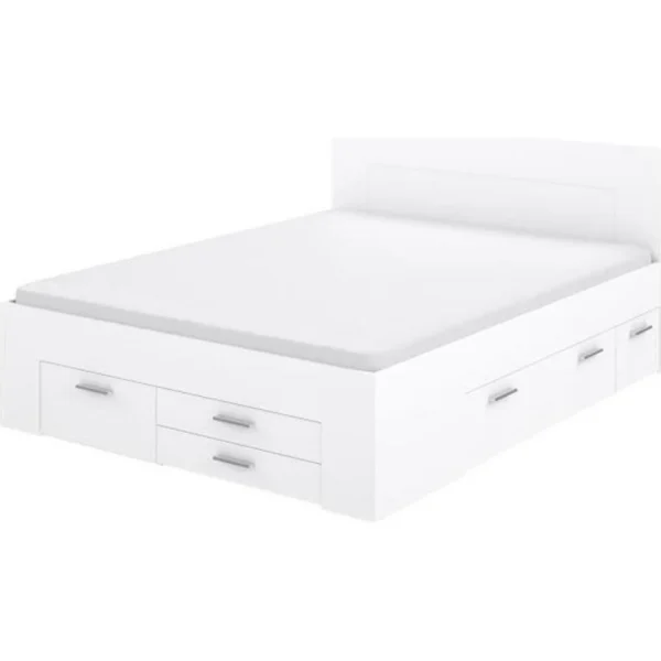 CSTORE Lit Adulte Contemporain 160×200 Cm – 4 Tiroirs – 2 Chevets Avec Niche… boutique pas cher 1