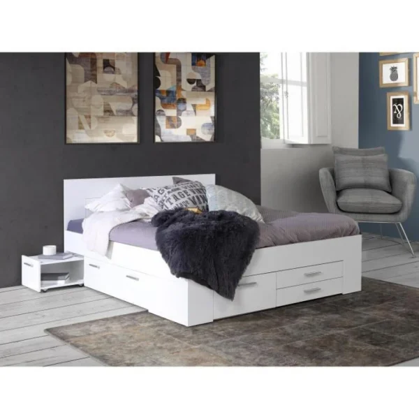 CSTORE Lit Adulte Contemporain 160×200 Cm – 4 Tiroirs – 2 Chevets Avec Niche… boutique pas cher 4