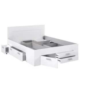 CSTORE Lit Adulte Contemporain 160×200 Cm – 4 Tiroirs – 2 Chevets Avec Niche… boutique pas cher 13