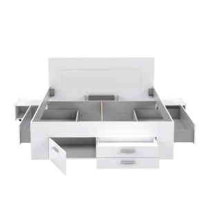 CSTORE Lit Adulte Contemporain 160×200 Cm – 4 Tiroirs – 2 Chevets Avec Niche… boutique pas cher 15