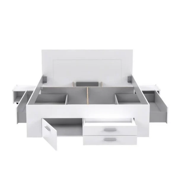 CSTORE Lit Adulte Contemporain 160×200 Cm – 4 Tiroirs – 2 Chevets Avec Niche… boutique pas cher 6