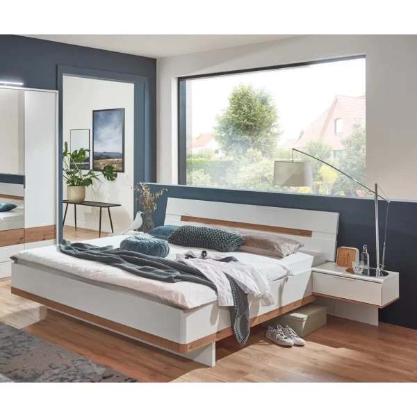 luxe soldes Pegane Lit Adulte Double 160×200 Cm Queen Size + 2 Chevets Coloris blanc/imi… 1