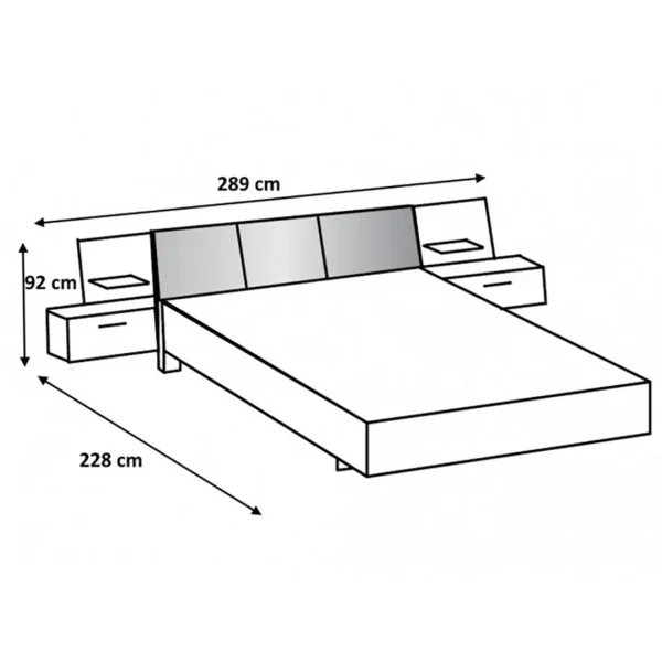 shopping pas cher Pegane Lit Adulte Double 180×200 Cm + 2 Chevets Coloris Blanc/béton Gris Cla… 3