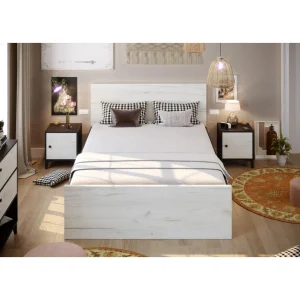 Pegane Lit Adulte En Mélamine Coloris Blanc / Noir – Longueur 196 X Largeur … grande marque pas cher 10