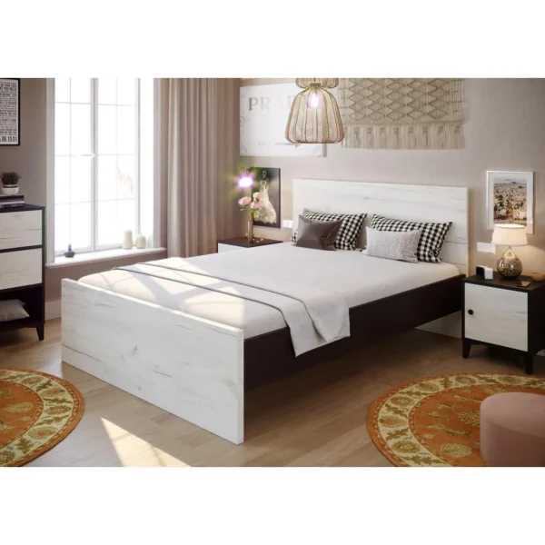 Pegane Lit Adulte En Mélamine Coloris Blanc / Noir – Longueur 196 X Largeur … grande marque pas cher 5