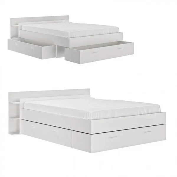 boutique pas cher BUT Lit 160×200 Cm Avec Rangement Avec Rangements TONIGHT Blanc 1