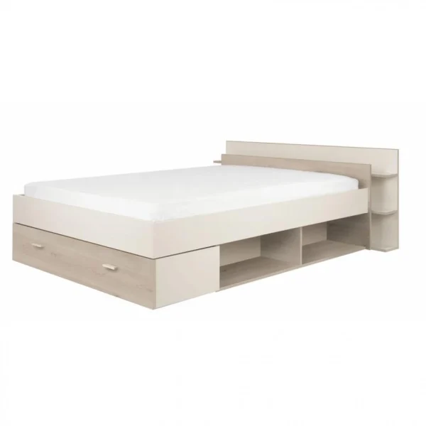 BUT Lit Avec Rangements 140×190 Cm TONIGHT Pin Blanchi Et Blanc Livraison rapide 4