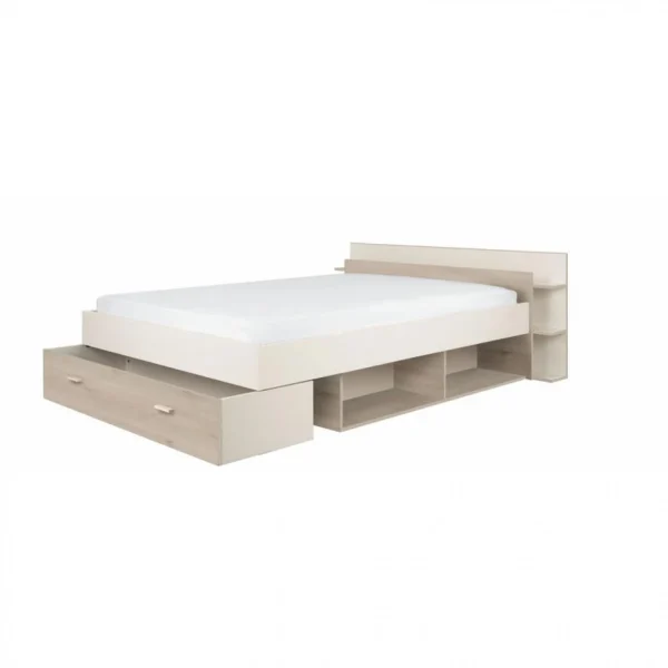 BUT Lit Avec Rangements 140×190 Cm TONIGHT Pin Blanchi Et Blanc Livraison rapide 6