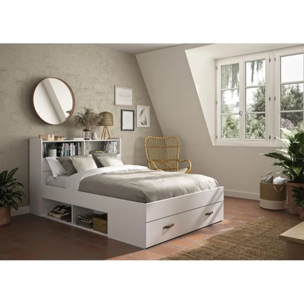 Satisfait ou Remboursé BUT Lit 140×190 Cm SABIA à Multiples Rangements Blanc 3