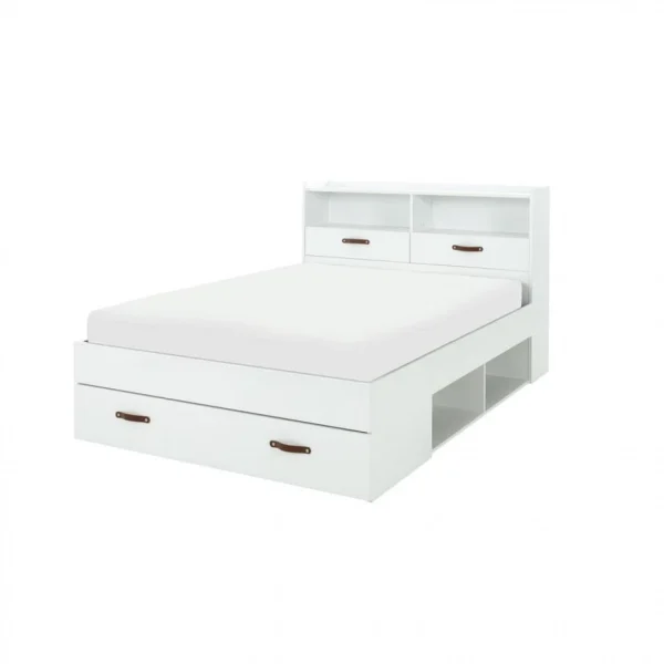 Satisfait ou Remboursé BUT Lit 140×190 Cm SABIA à Multiples Rangements Blanc 4