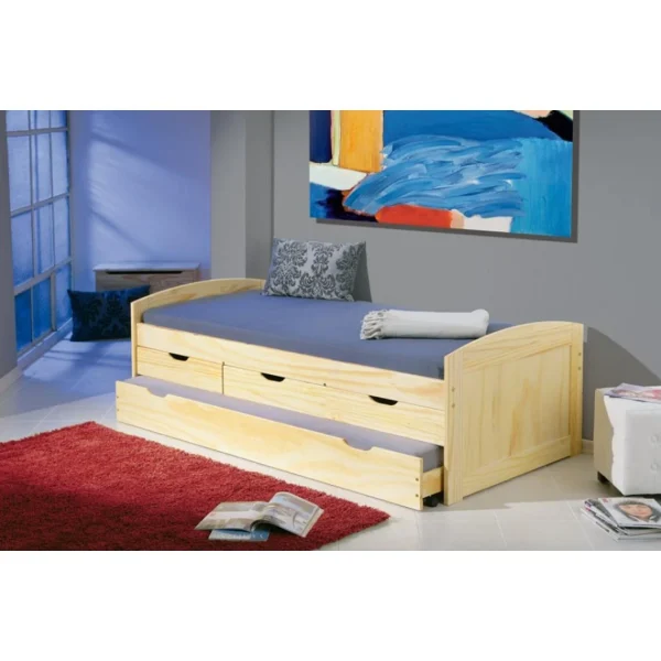 en promotion Pegane Lit Banquette 3 Tiroirs Pin Massif Naturel – 90x 200 Cm 3