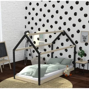 BUT Lit Cabane 90×190 Cm PANDA Avec Sommier Imitation Chêne Et Noir Les achats en ligne 9