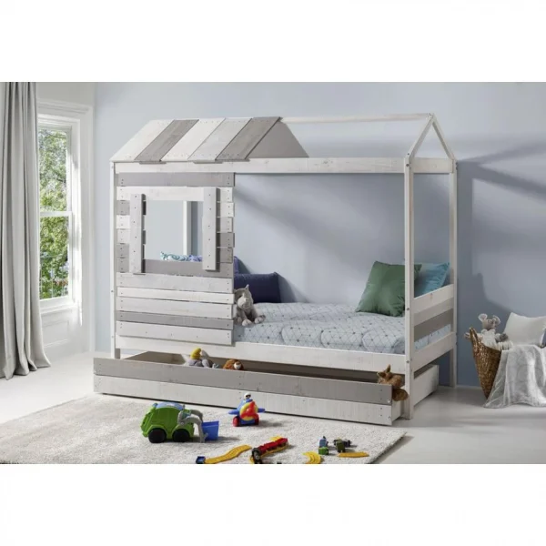 De Qualité BUT Lit Cabane 90×190 Cm SIA 2 Gris Et Blanc 3