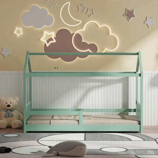 Nouvelle tendance BUT Lit Cabane HUTTY 90×190 Cm Vert 3