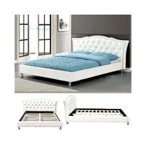 pas cher Meubler Design Lit Capitonné Milano – Blanc – 140×190 6
