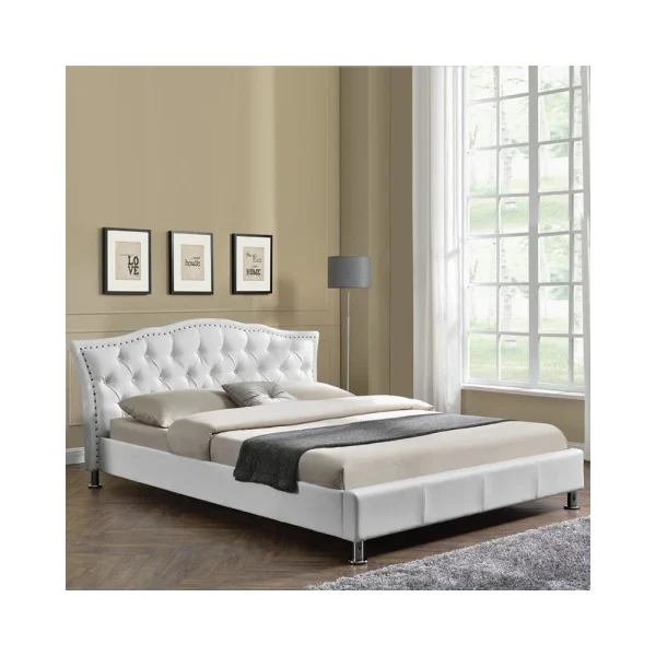 pas cher Meubler Design Lit Capitonné Milano – Blanc – 140×190 1
