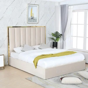 Meubler Design Lit Coffe Effet Laiton Et Velours Maria – Gris – 180×200 exclusivement disponibles 9