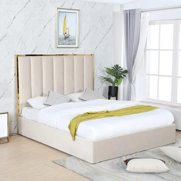 Meubler Design Lit Coffe Effet Laiton Et Velours Maria – Gris – 180×200 exclusivement disponibles 3