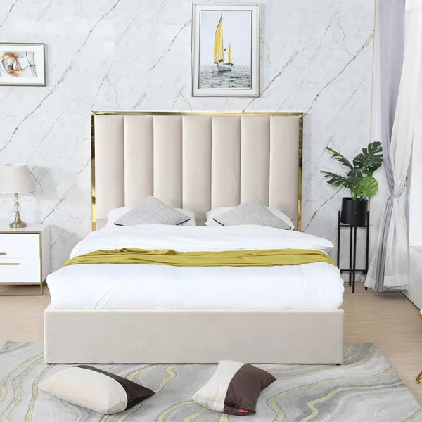 Meubler Design Lit Coffe Effet Laiton Et Velours Maria – Gris – 180×200 exclusivement disponibles 4