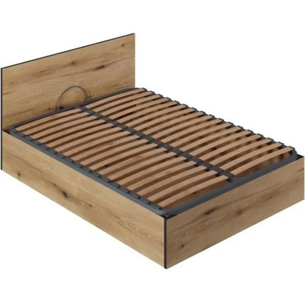 CSTORE Lit Coffre 140×190 En Bois + Tete De Lit – Chene Rustique – Sommier A … acheter en ligne 1