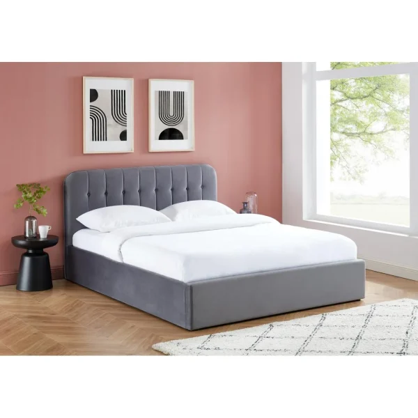 le grand escompte Baita Lit Coffre ANDRE Velours Gris Anthracite 160x200cm 1