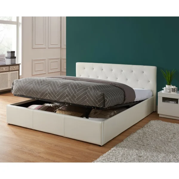 Baita Lit Coffre BAHIA Simili Blanc Et Strass 180x200cm en ligne officielle 1