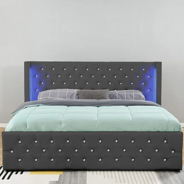 Meubler Design Lit Coffre Design Avec Led OSMOS – Gris – 160×200 mode pas chere 5