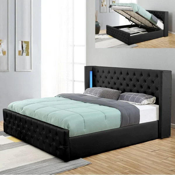Retour Gratuit Meubler Design Lit Coffre Design Avec Led OSMOS – Noir – 160×200 1