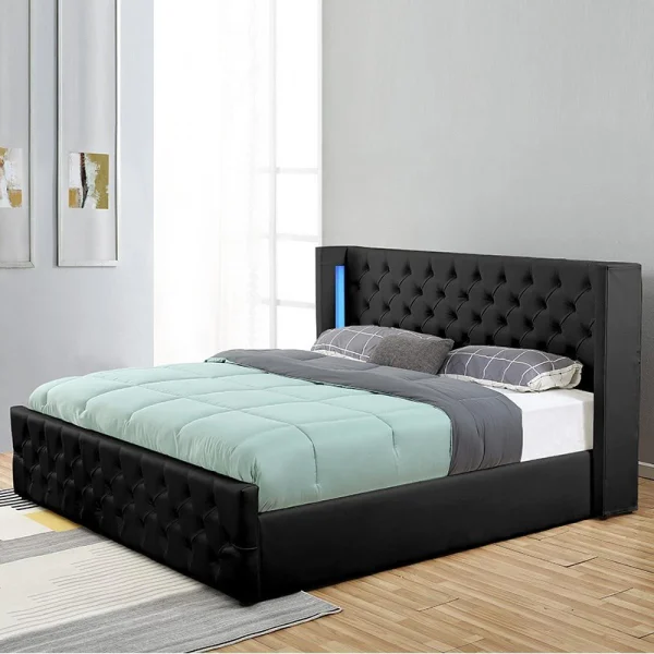 Retour Gratuit Meubler Design Lit Coffre Design Avec Led OSMOS – Noir – 160×200 3