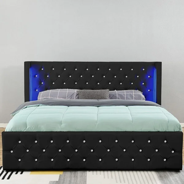 Retour Gratuit Meubler Design Lit Coffre Design Avec Led OSMOS – Noir – 160×200 5