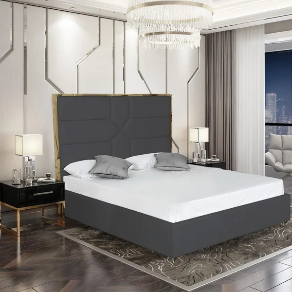 marque moins cher Meubler Design Lit Coffre Design Effet Laiton Dalia – Gris – 140×190 4