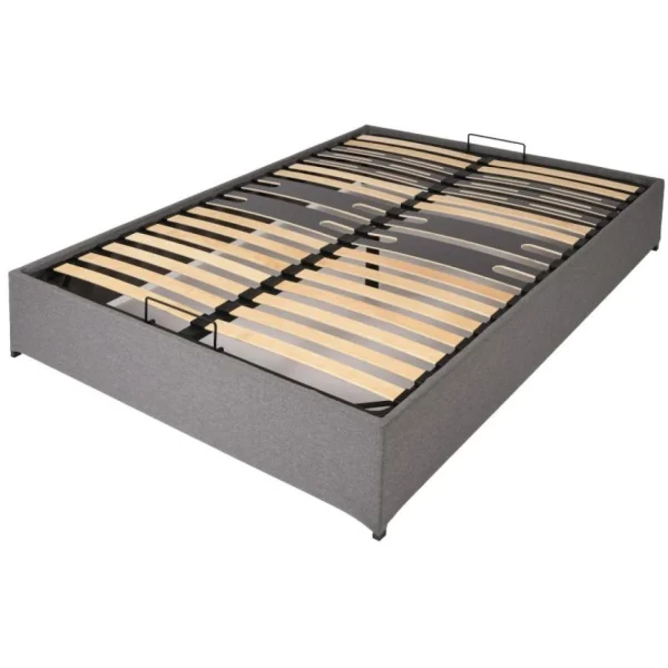 dernières Ebac Lit Coffre Savio – 160×200 – Tissu Déco Gris Clair – 36 Lattes Bois -… 1