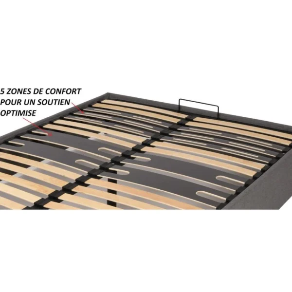 dernières Ebac Lit Coffre Savio – 160×200 – Tissu Déco Gris Clair – 36 Lattes Bois -… 6