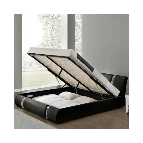 en solde Meubler Design Lit Coffre Sommier Relevable Nova – Noir – 140×190 4