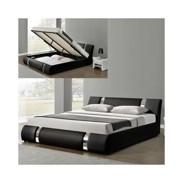 en solde Meubler Design Lit Coffre Sommier Relevable Nova – Noir – 140×190 1