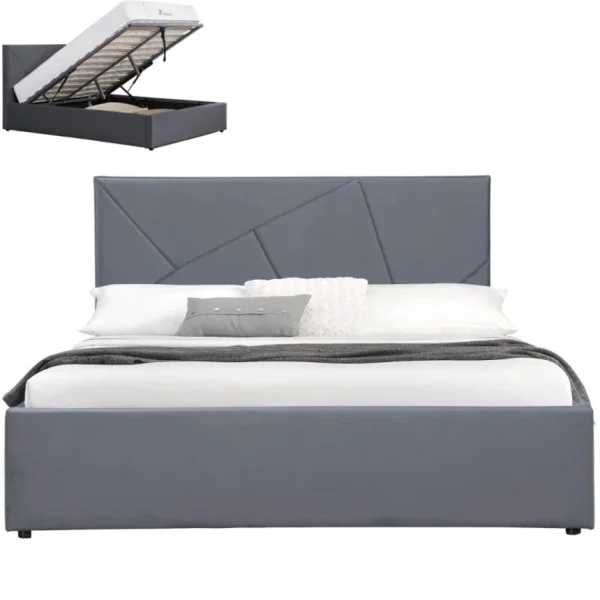 pas cher marque Meubler Design Lit Coffre Velours Damard – Velours Gris – 160×200 1