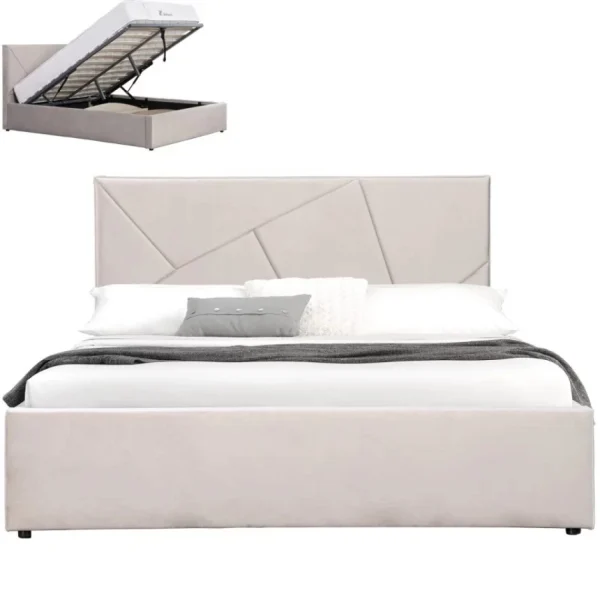 Meubler Design Lit Coffre Velours Damard – Velours Taupe – 140×190 marque pas cher 1