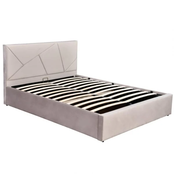 Meubler Design Lit Coffre Velours Damard – Velours Taupe – 140×190 marque pas cher 5