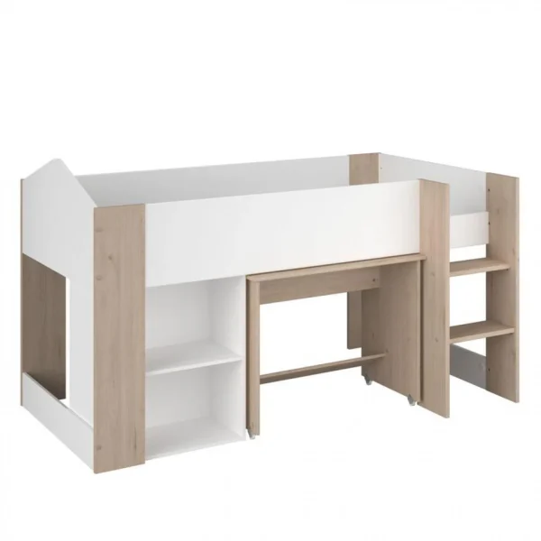 Réductions BUT Lit Combiné Avec Bureau SHELTER Imitation Chêne Et Blanc 1